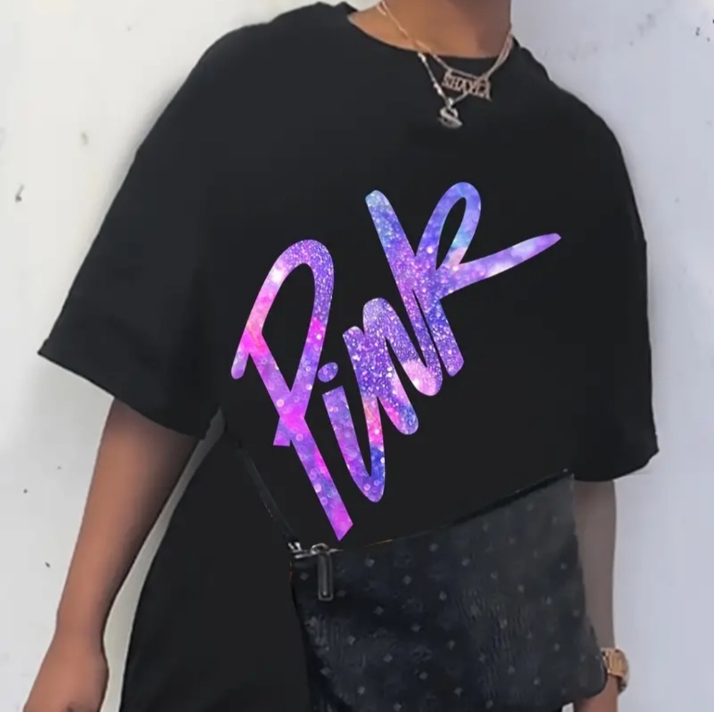 NWT !! Black T-Shirt with the Word PINK Printed on Front in Gradient Lettering💖 - Picture 13 of 16
